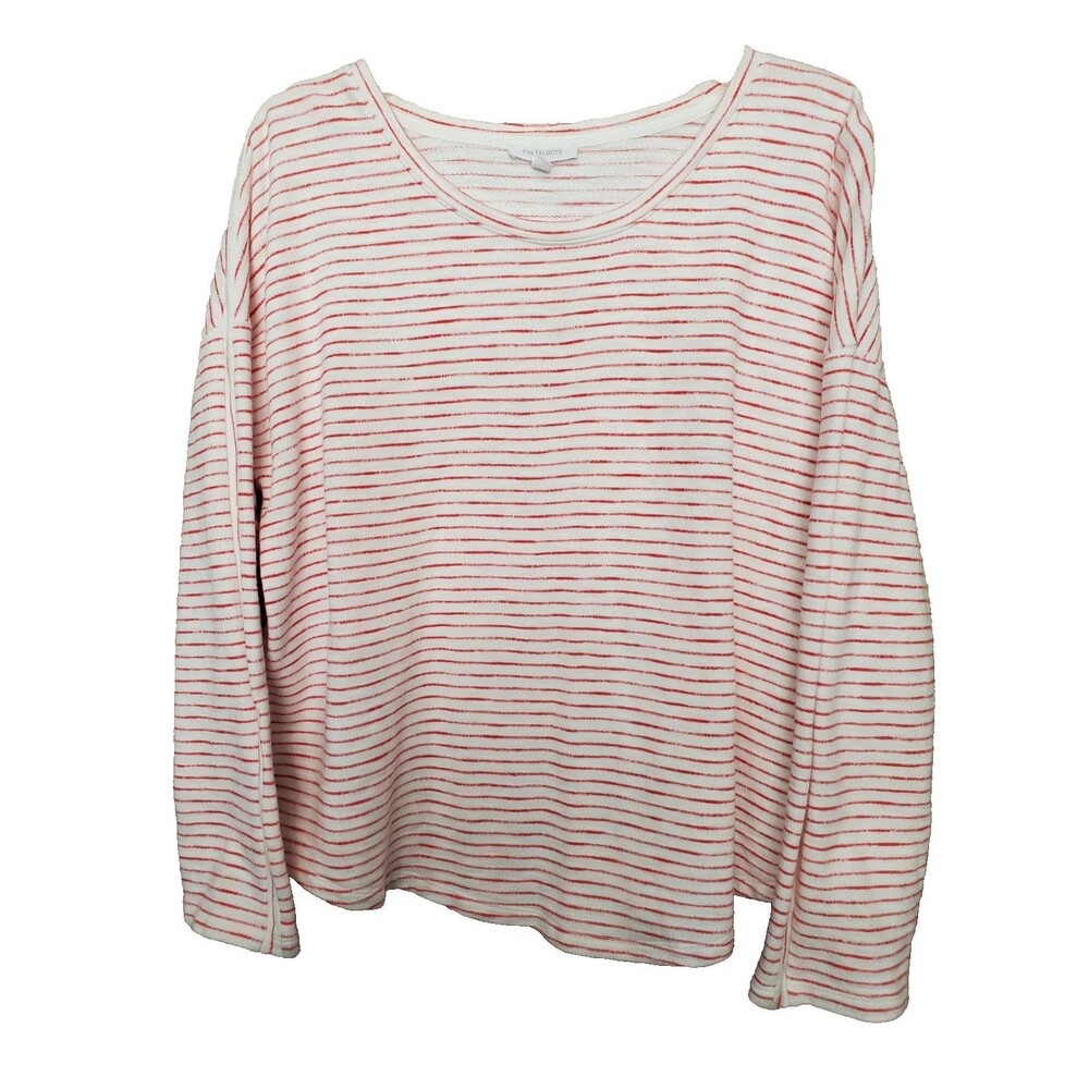 T By Talbots 100% Cotton White w/Red Stripes Long Sleeve Knit Top Size XL